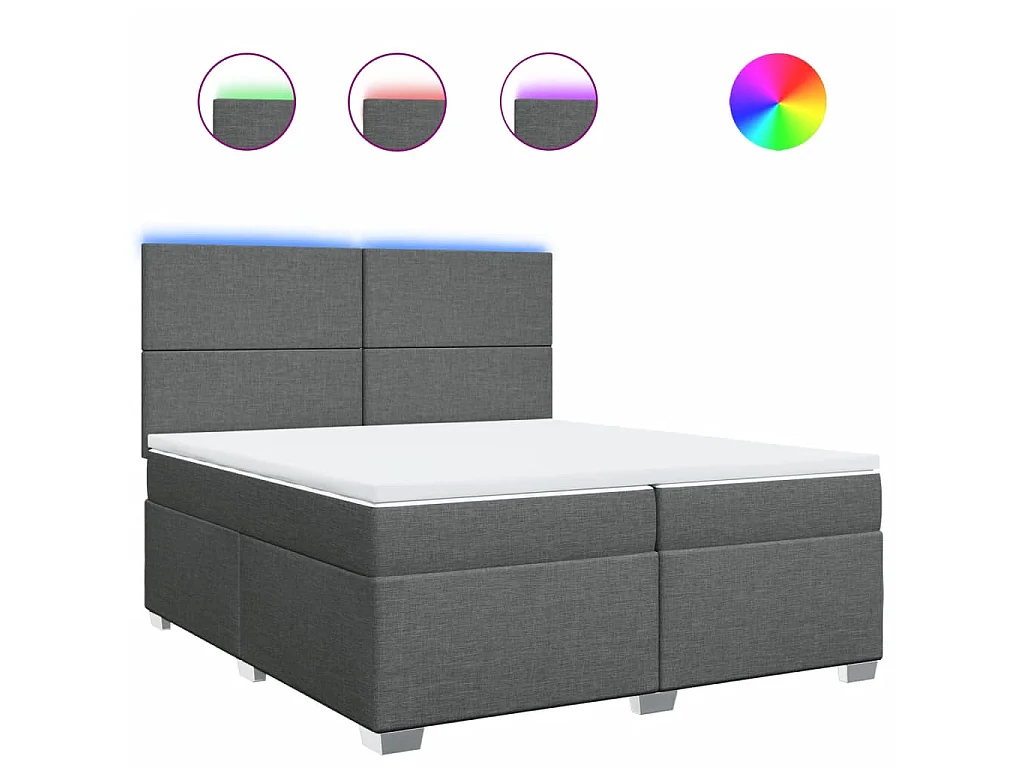 Sommier à lattes de lit avec matelas Gris foncé 200x200cm Tissu