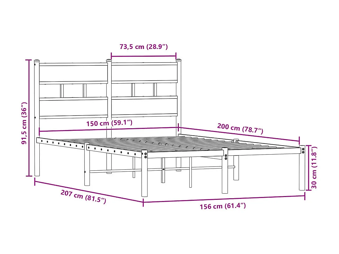 Estructura de cama sin colchón metal roble ahumado 150x200 cm