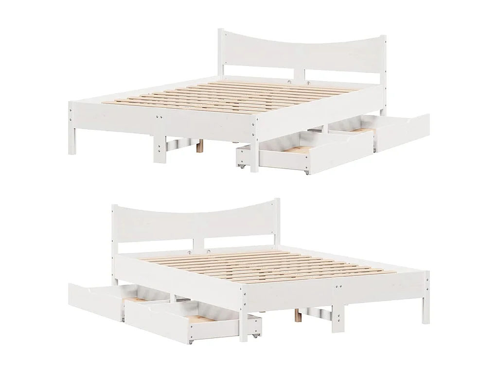 Estrutura de cama c/ gavetas 150x200 cm pinho maciço branco