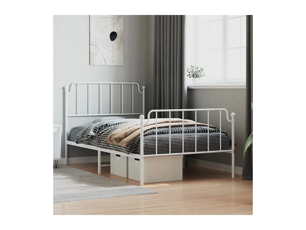 Estrutura de cama com cabeceira e pés 107x203 cm metal branco