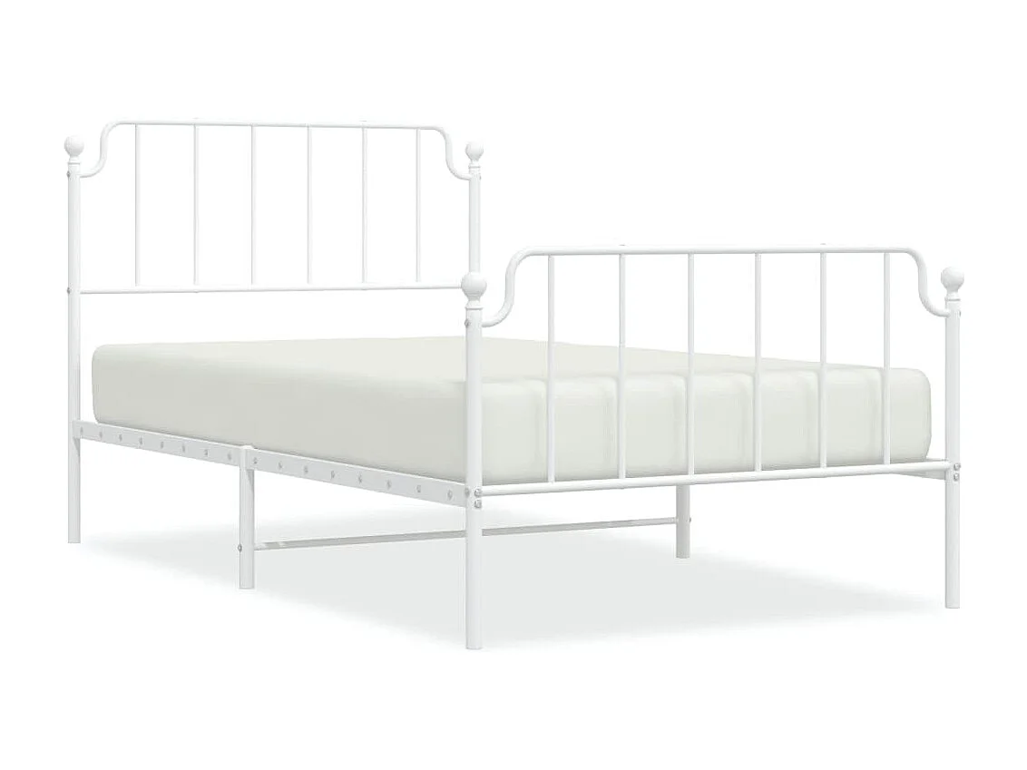 Cadre de lit métal sans matelas et pied de lit blanc 107x203 cm