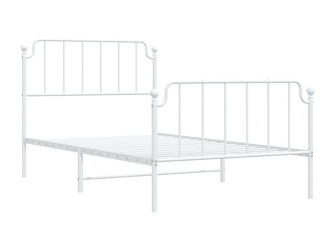 Cadre de lit métal sans matelas et pied de lit blanc 107x203 cm