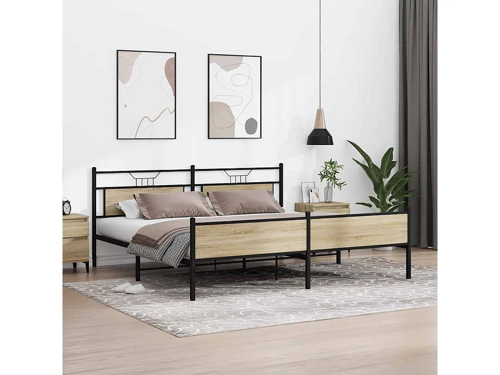 Estructura de cama sin colchón metal roble Sonoma 193x201 cm