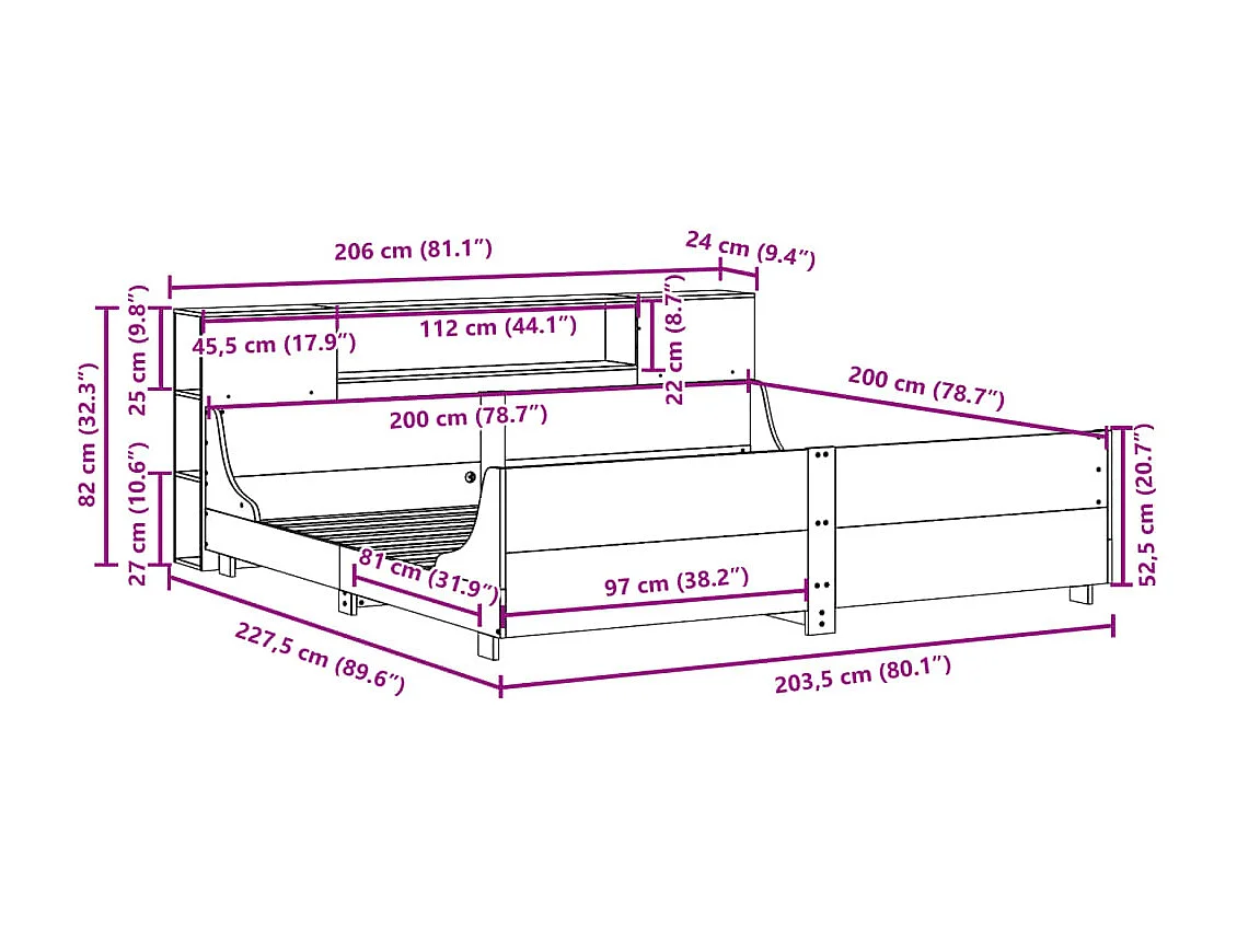 Bedframe zonder matras massief grenenhout 200x200 cm