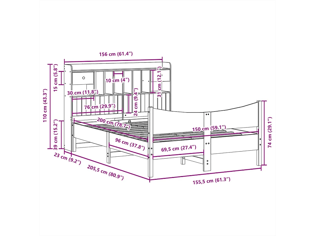 Bedframe zonder matras massief grenenhout wasbruin 150x200 cm