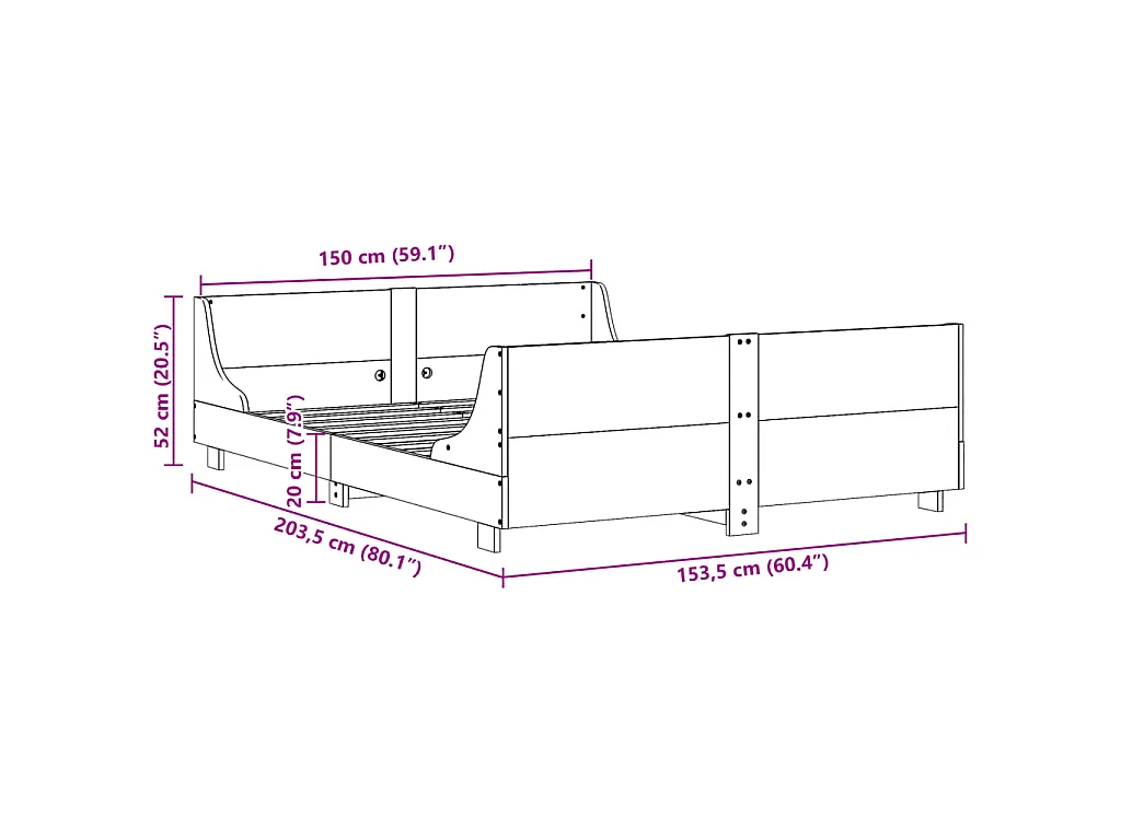 Letto senza Materasso Marrone Cera 150x200 cm in Legno di Pino