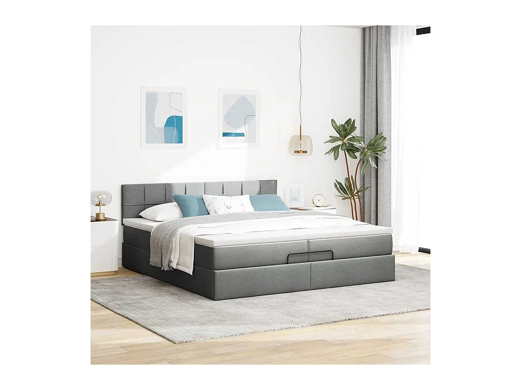Cadre de lit ottoman avec matelas gris foncé 200x200cm tissu