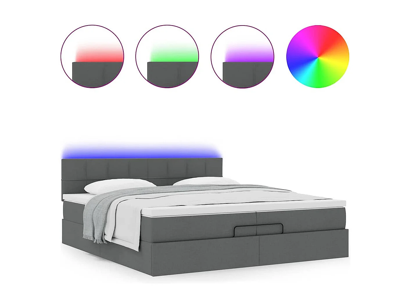 Ottoman-Bett mit Matratzen & LEDs Dunkelgrau 200x200 cm Stoff