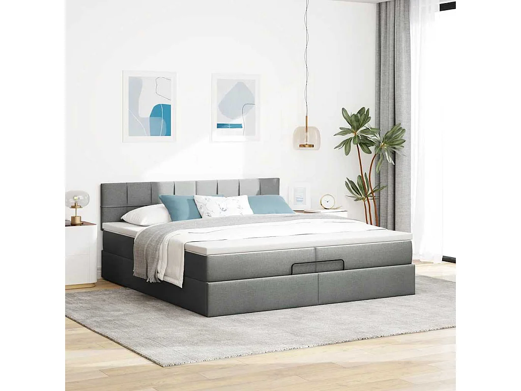 Struttura Letto Pouf con Materassi 200x200 cm in Tessuto
