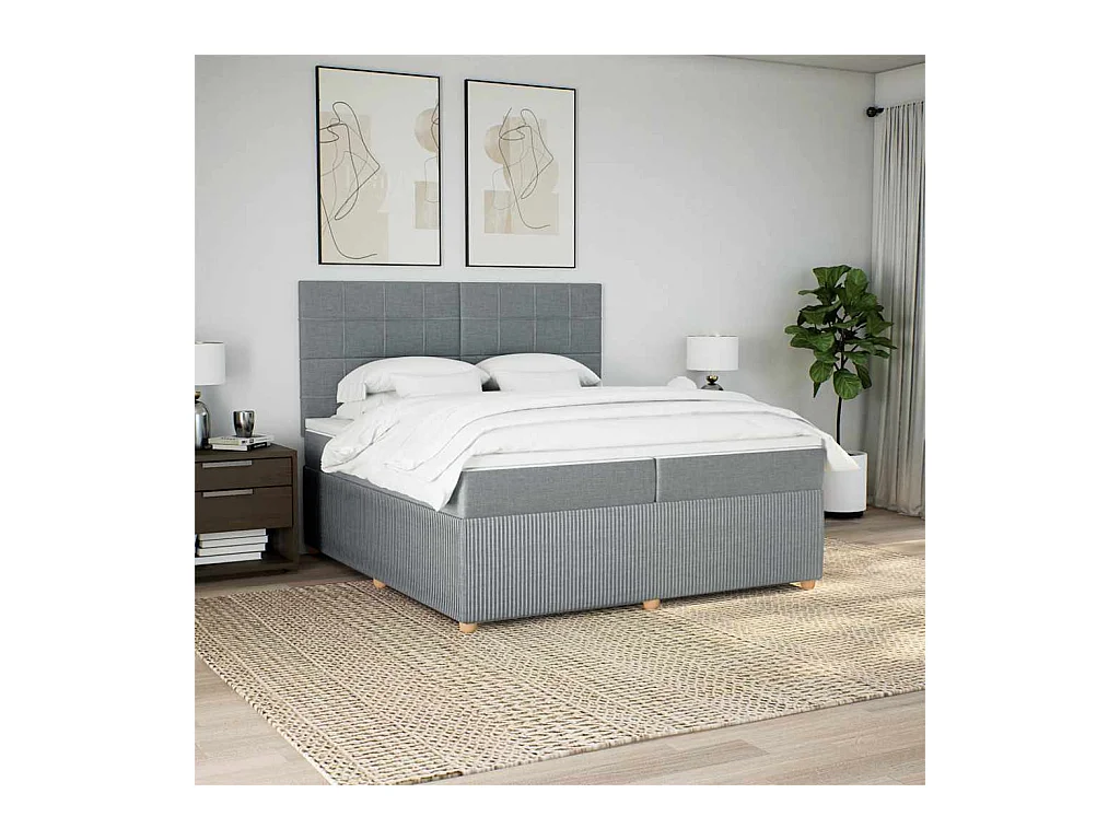 Sommier à lattes de lit avec matelas Gris clair 200x200cm Tissu