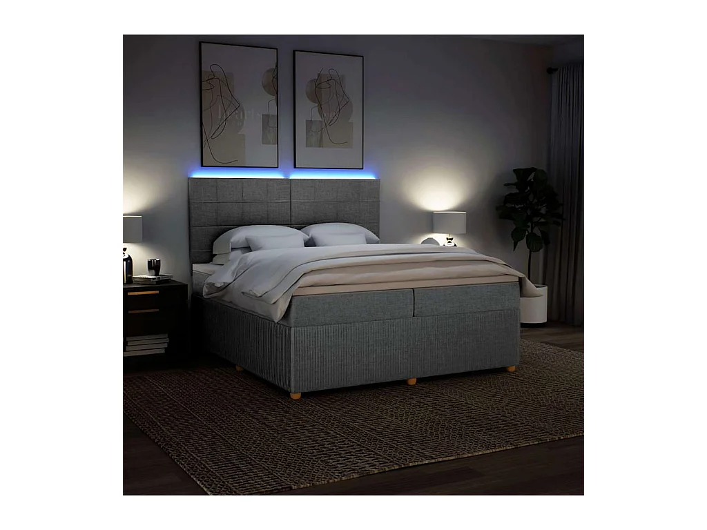 Sommier à lattes de lit avec matelas Gris clair 200x200cm Tissu