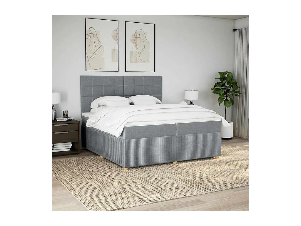 Sommier à lattes de lit avec matelas Gris clair 200x200cm Tissu