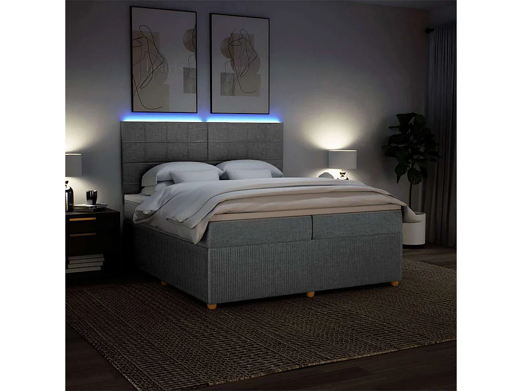 Sommier à lattes de lit avec matelas Gris clair 200x200cm Tissu