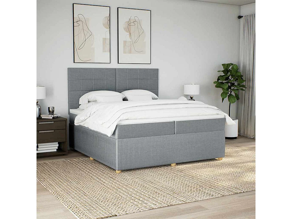 Sommier à lattes de lit avec matelas Gris clair 200x200cm Tissu