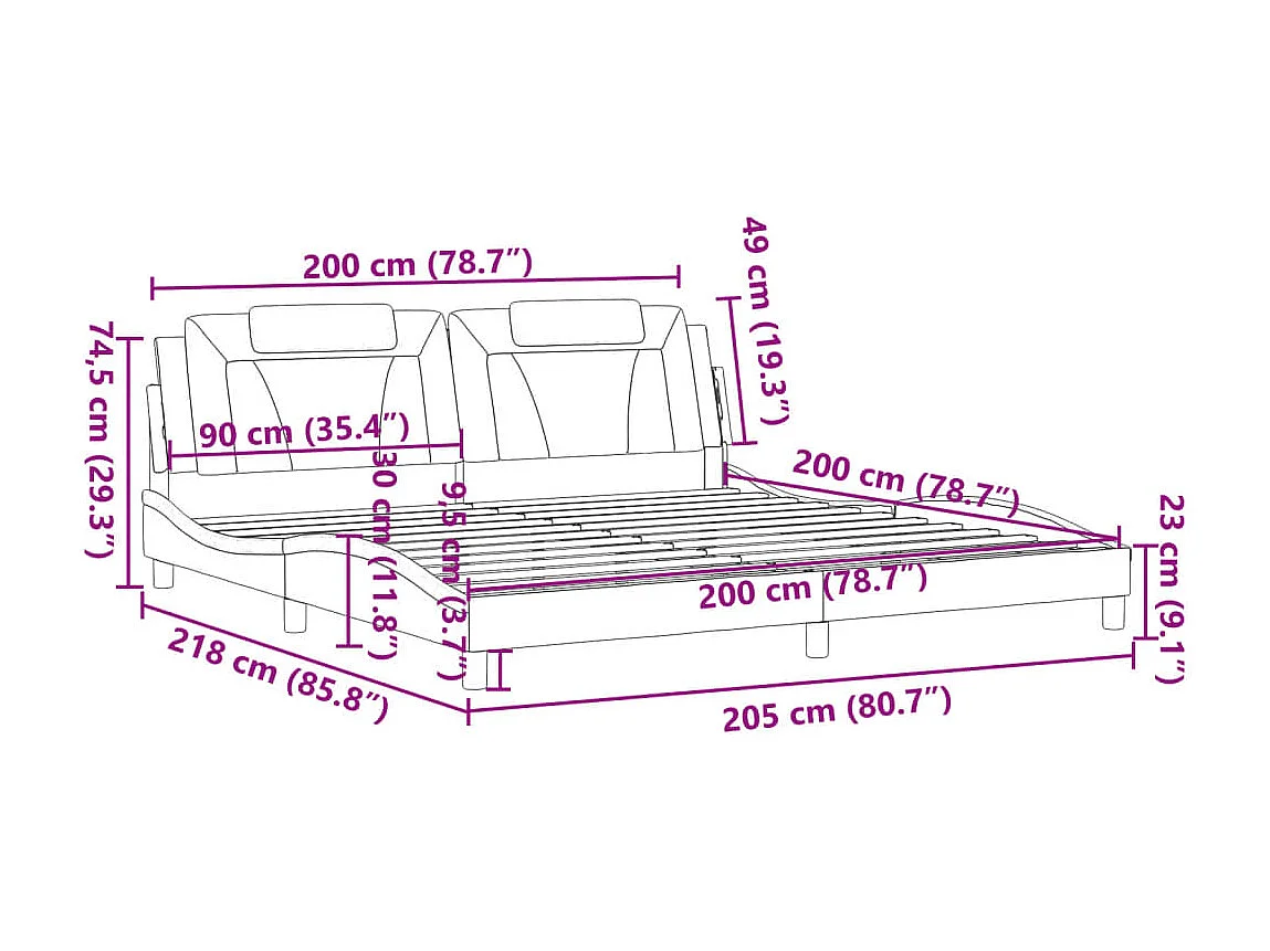 Bettgestell "Viana" ohne Matratze Schwarz 200x200 cm Kunstleder