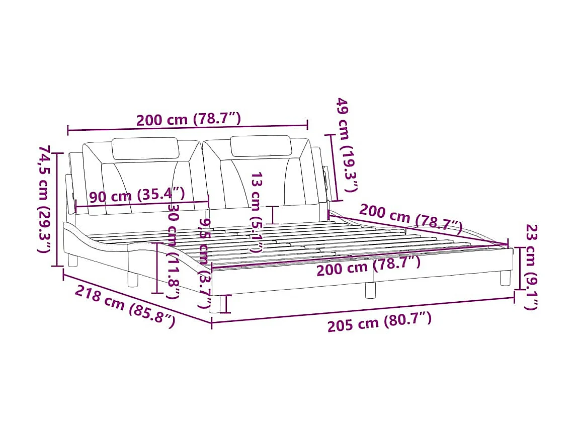 Giroletto Viana senza Materasso Nero 200x200 cm in Similpelle
