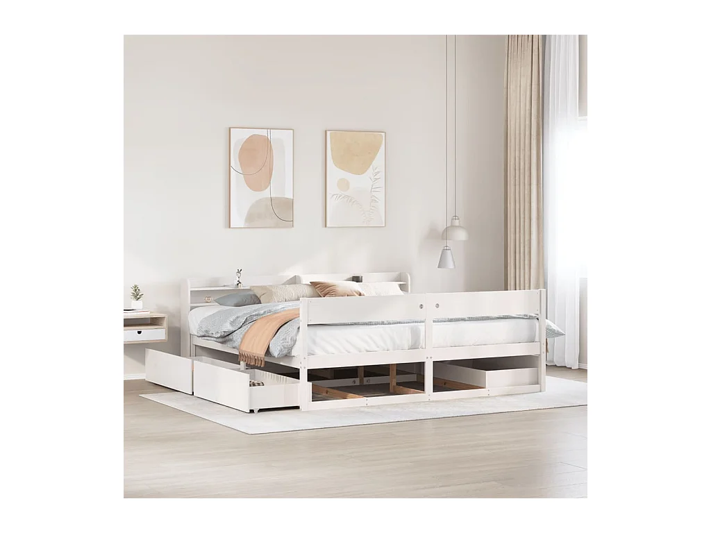 Cadre de lit sans matelas blanc 200x200 cm bois massif de pin
