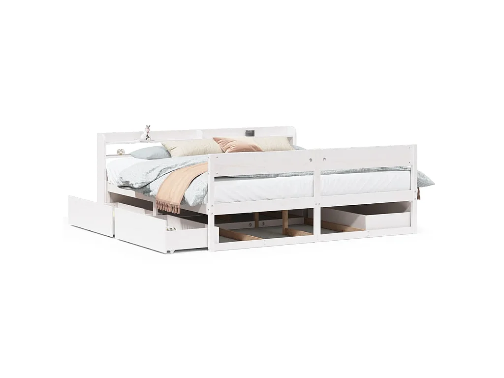 Cadre de lit sans matelas blanc 200x200 cm bois massif de pin