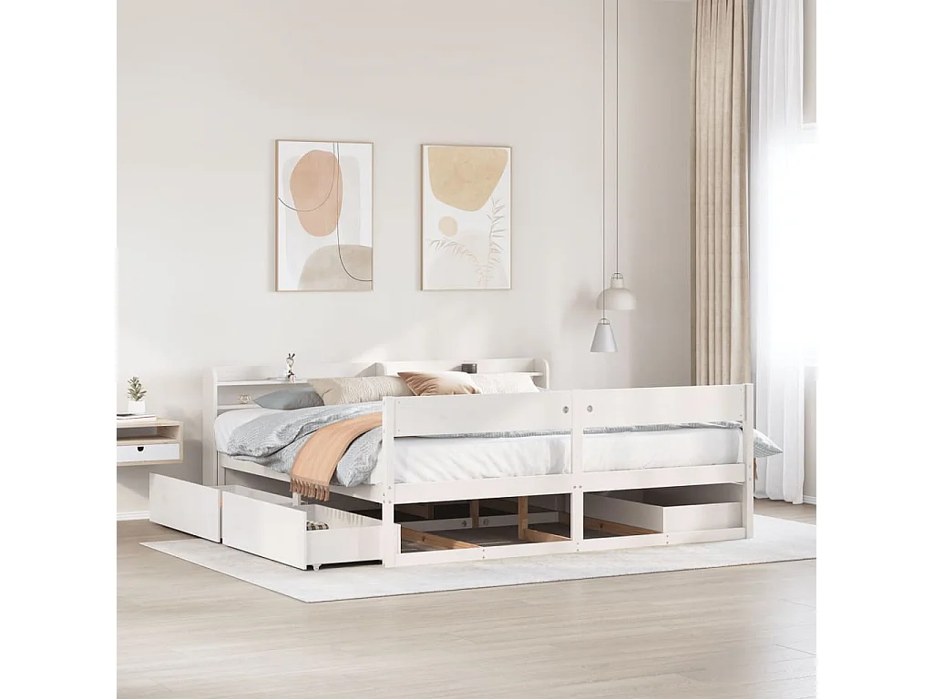 Cadre de lit sans matelas blanc 200x200 cm bois massif de pin
