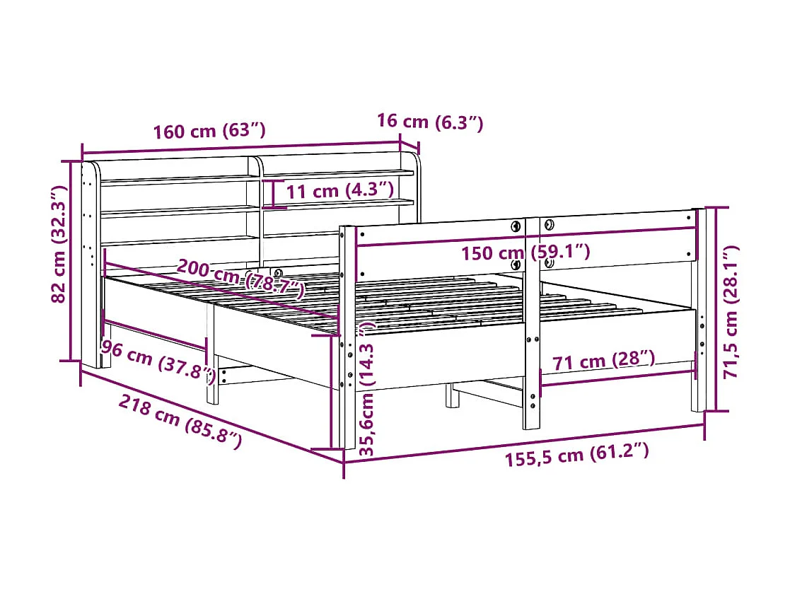 Massivholzbett ohne Matratze Weiß 150x200 cm Kiefernholz