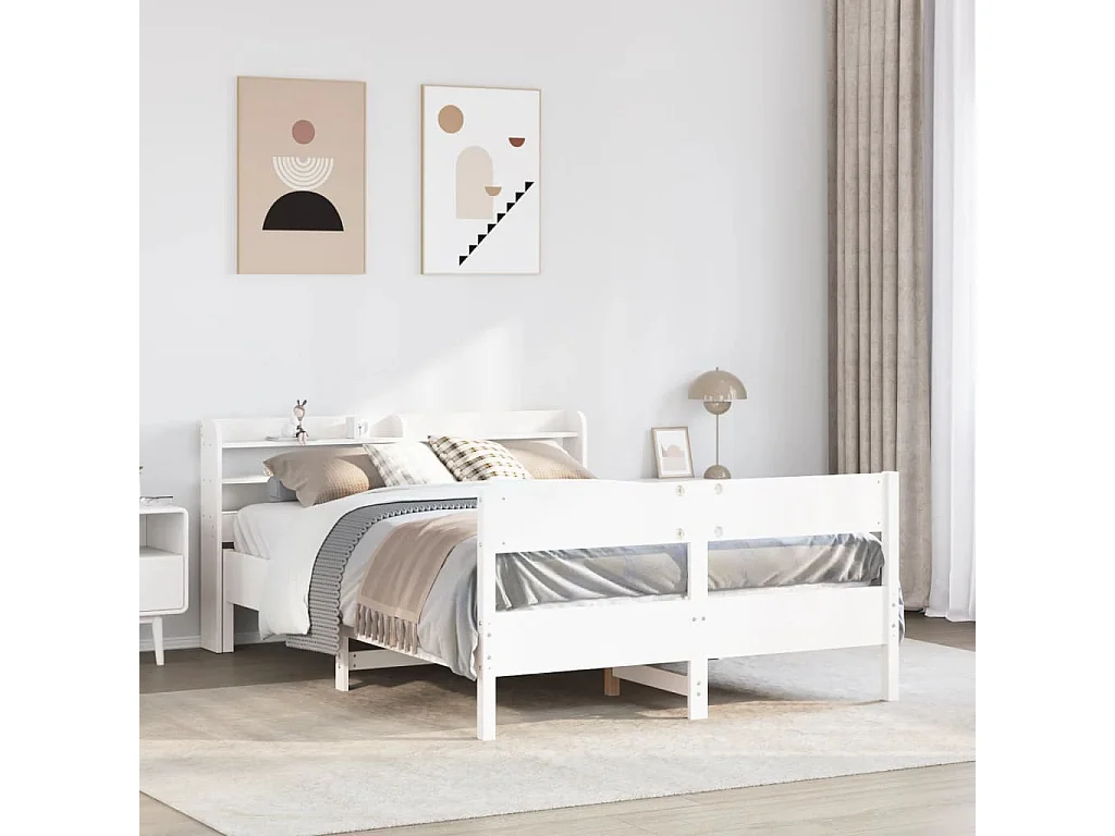Cama sem colchão 150x200 cm madeira de pinho maciça branco