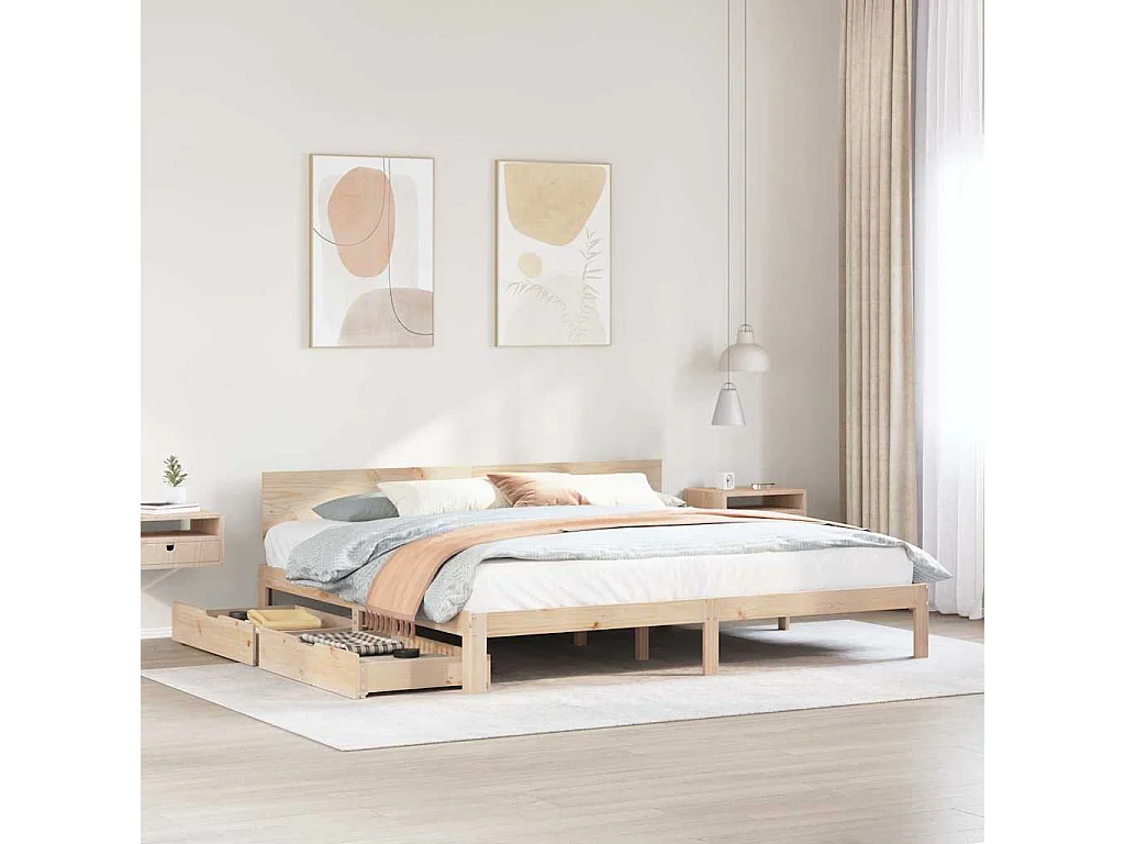 Giroletto con Cassetti 200x200 cm in Legno Massello di Pino