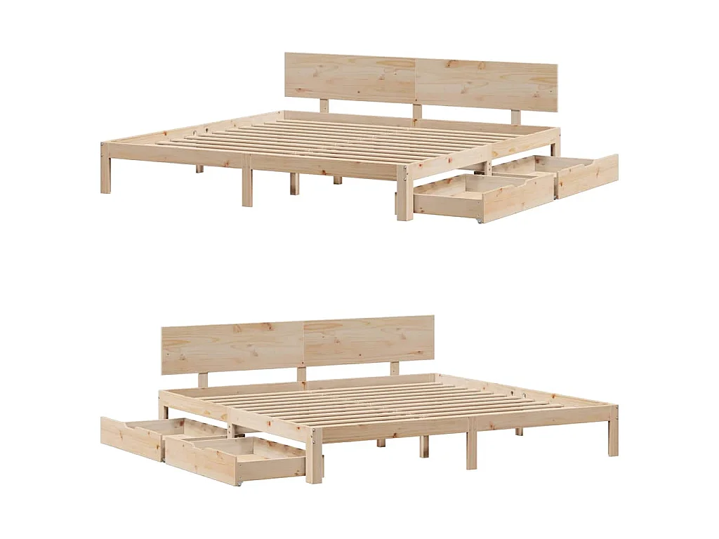 Giroletto con Cassetti 200x200 cm in Legno Massello di Pino