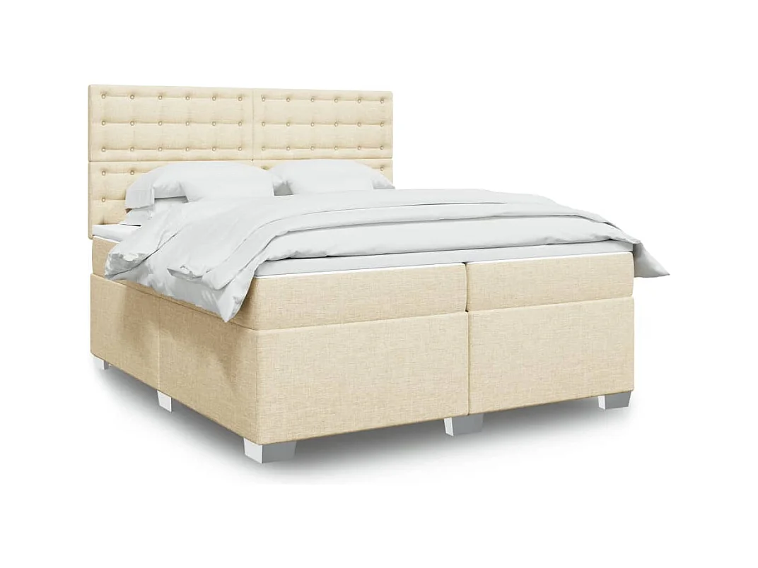 Sommier à lattes de lit avec matelas Crème 200x200 cm Tissu