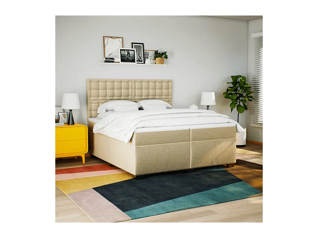 Sommier à lattes de lit avec matelas Crème 200x200 cm Tissu