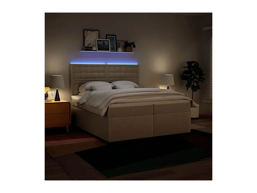 Sommier à lattes de lit avec matelas Crème 200x200 cm Tissu