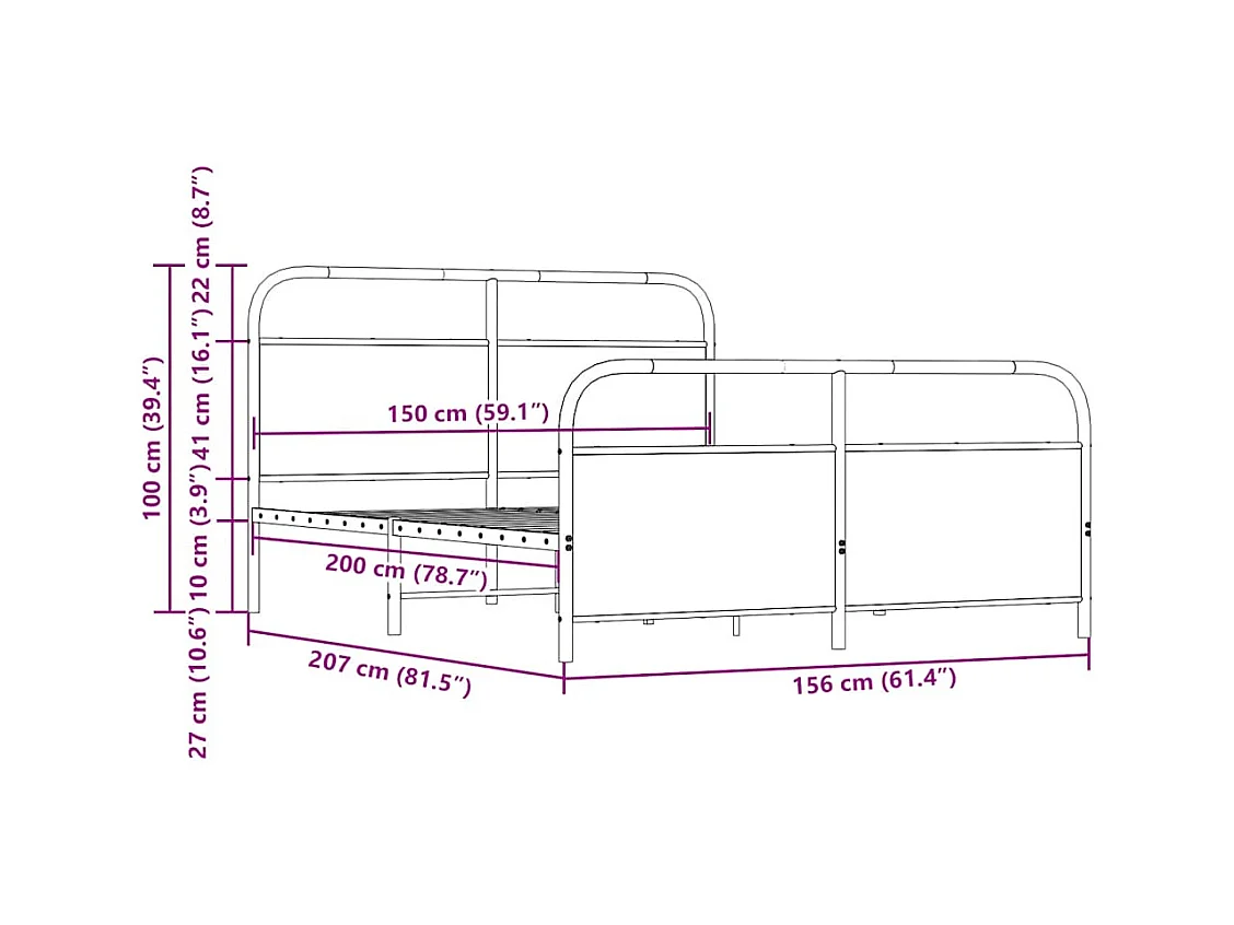 Cadre de lit en métal sans matelas chêne sonoma 150x200 cm