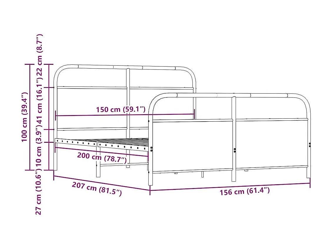 Cadre de lit en métal sans matelas chêne sonoma 150x200 cm