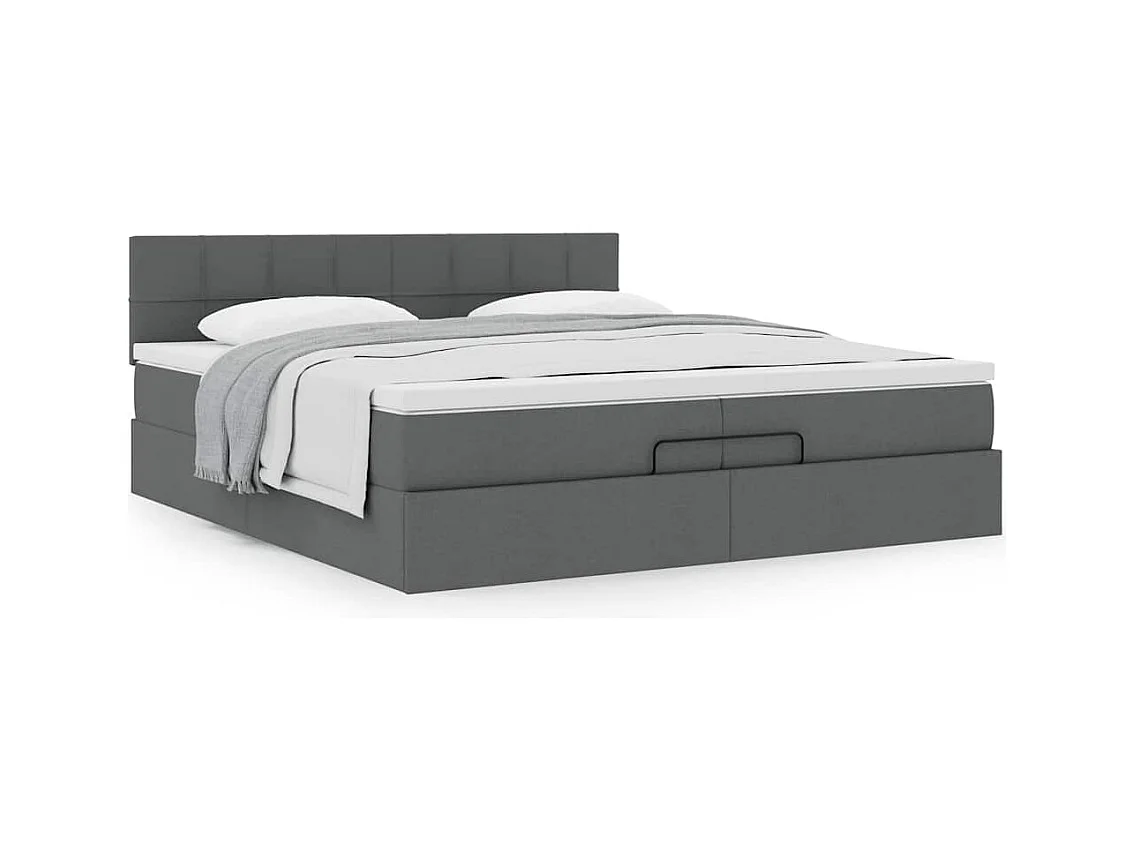 Cadre de lit ottoman avec matelas gris foncé 200x200 cm tissu