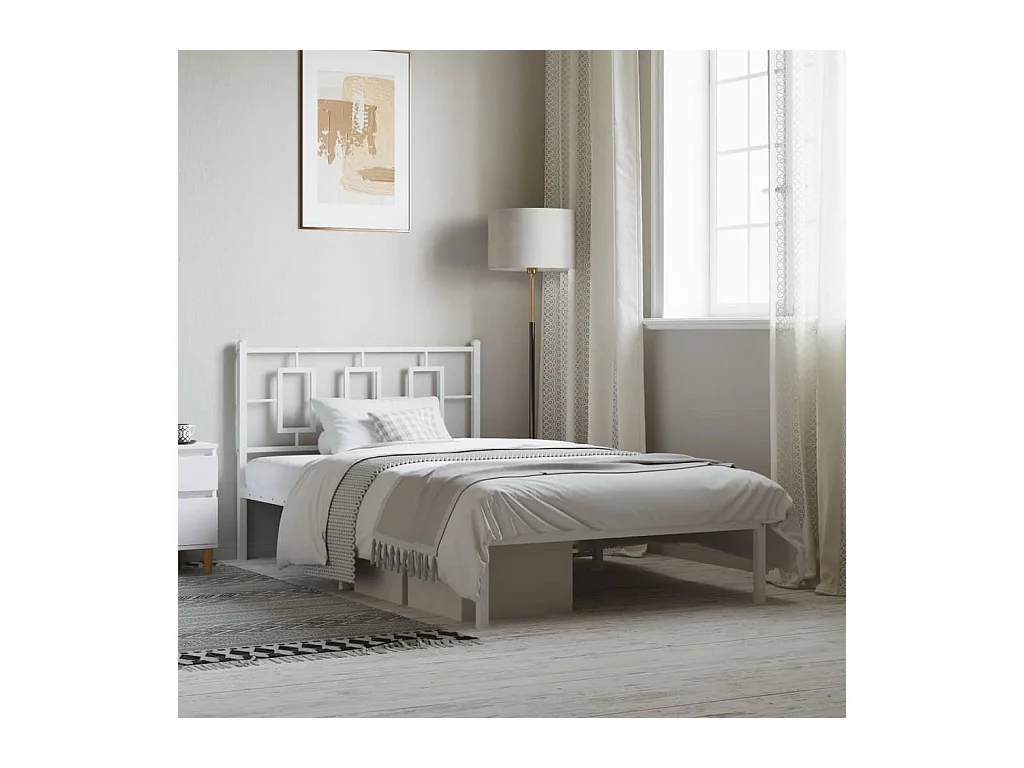 Cadre de lit métal sans matelas et tête de lit blanc 107x203 cm