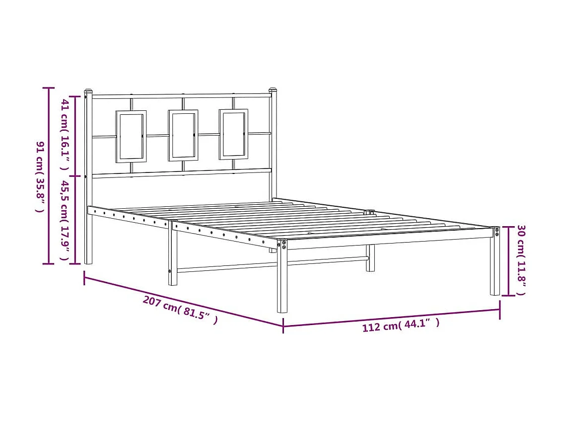 Cadre de lit métal sans matelas et tête de lit blanc 107x203 cm