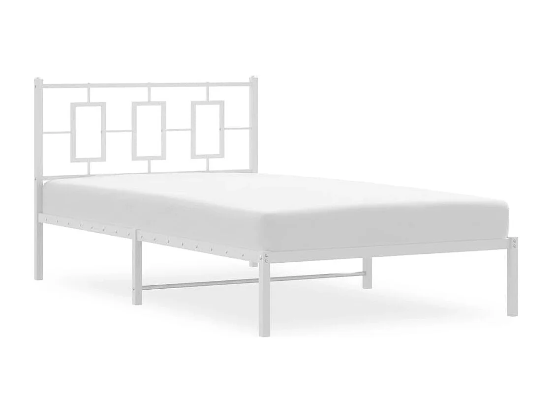 Cadre de lit métal sans matelas et tête de lit blanc 107x203 cm