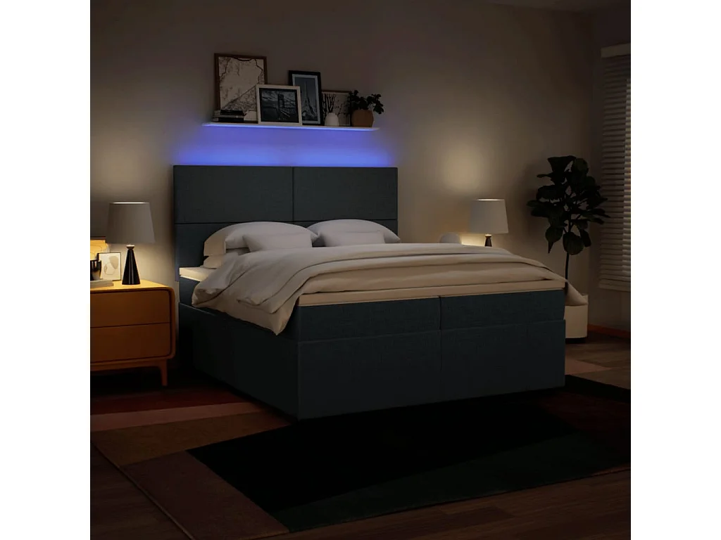 Sommier à lattes de lit avec matelas Bleu 200x200 cm Tissu