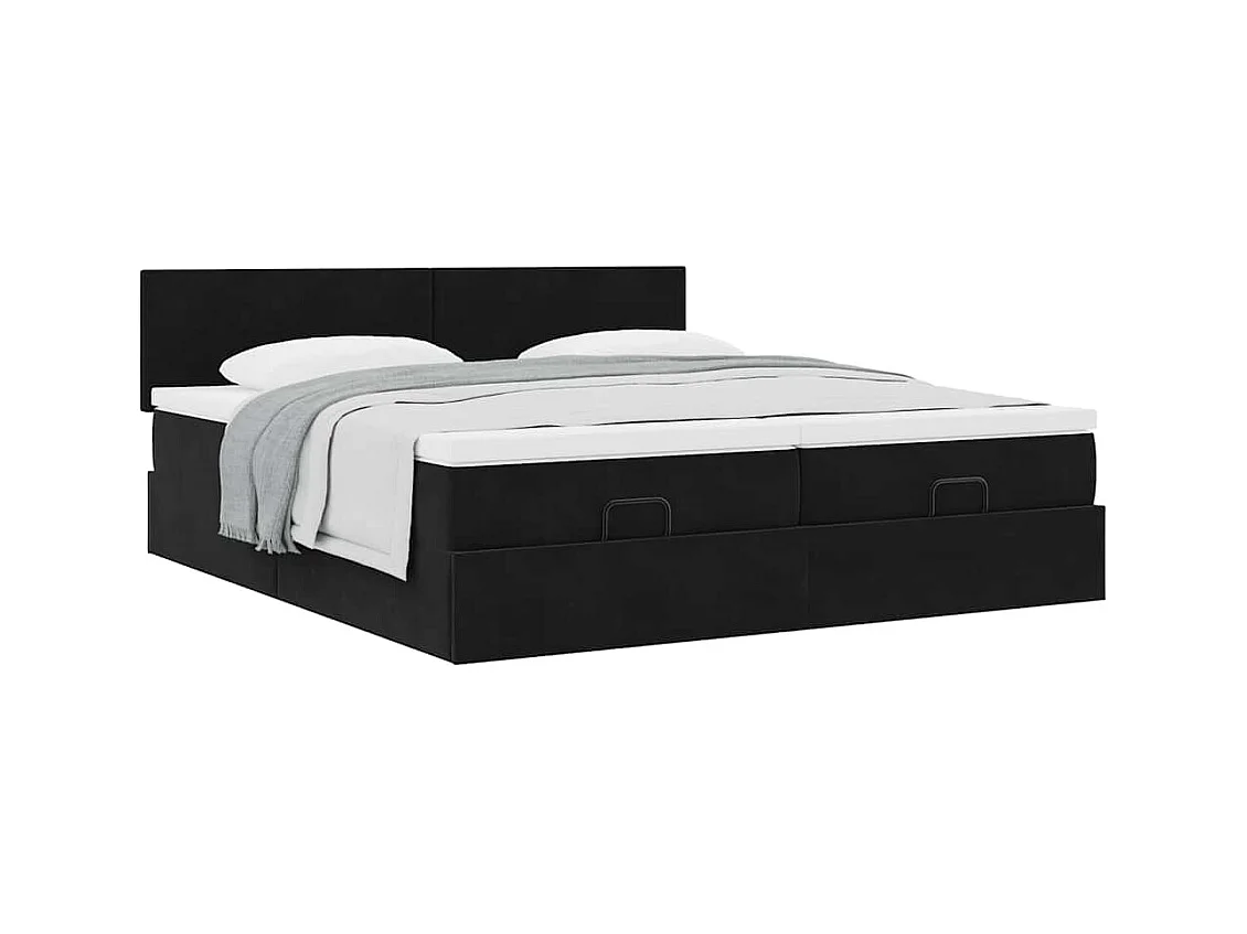 Cadre de lit ottoman avec matelas noir 200x200cm velours
