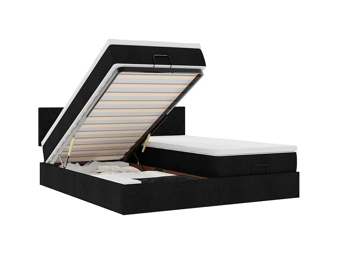 Cadre de lit ottoman avec matelas noir 200x200cm tissu
