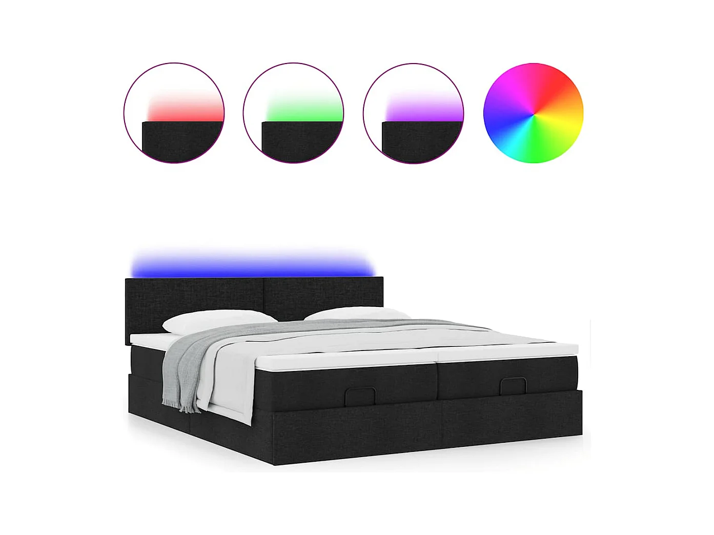 Cadre de lit ottoman avec matelas noir 200x200cm tissu