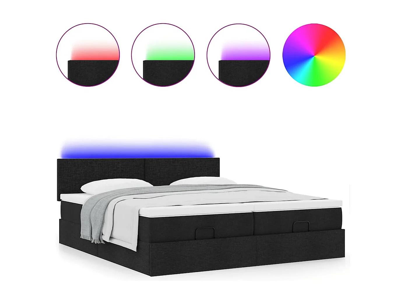 Struttura Letto Pouf con Materassi Nero 200x200 cm in Tessuto