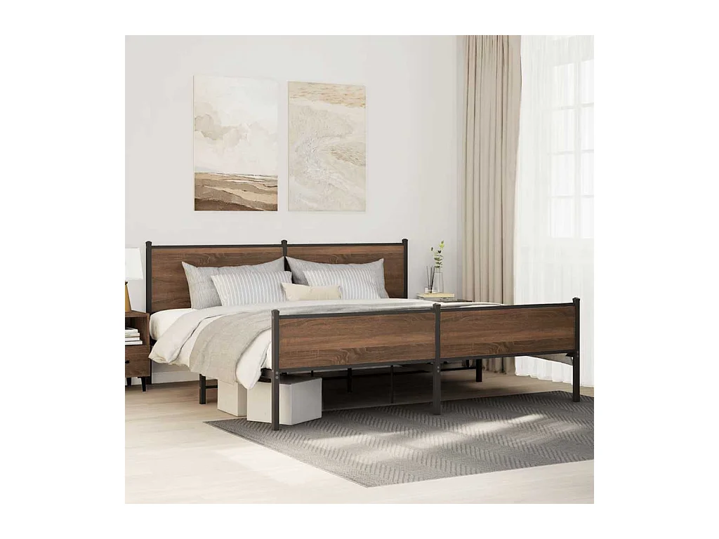 Cadre de lit en métal sans matelas chêne marron 193x203 cm