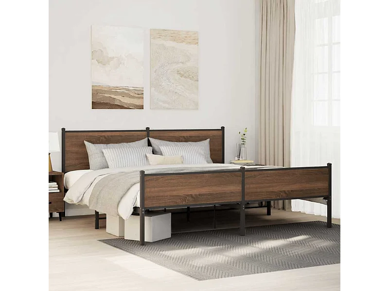 Metallbett ohne Matratze Braun Eichen-Optik 193x203 cm