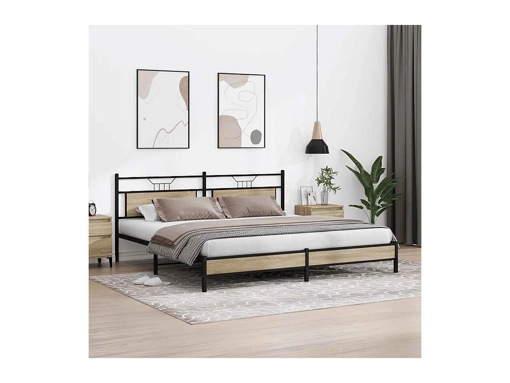 Cadre de lit en métal sans matelas chêne sonoma 193x201 cm