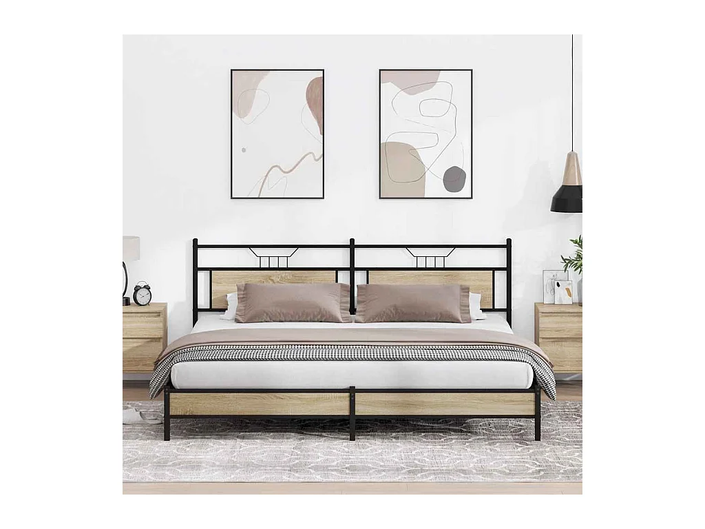 Cadre de lit en métal sans matelas chêne sonoma 193x201 cm
