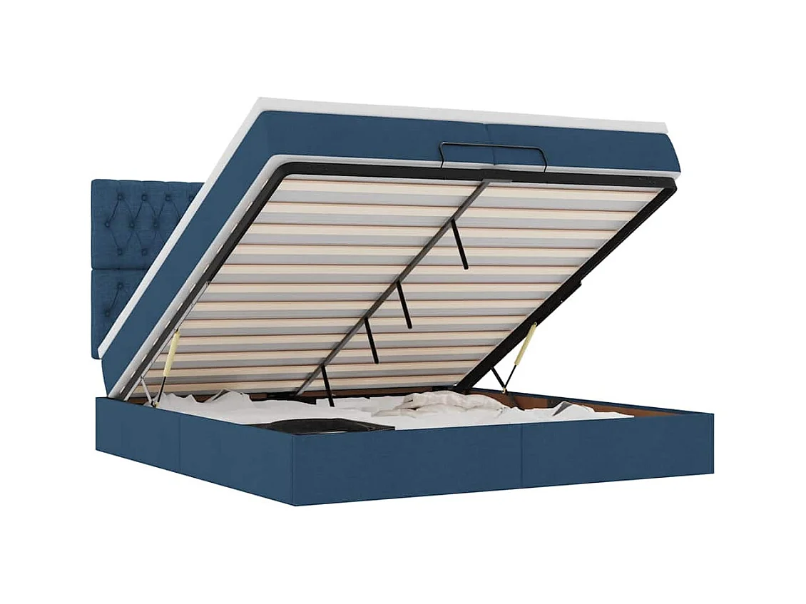 Ottoman-Bett mit Matratzen & LEDs Blau 200x200 cm Stoff