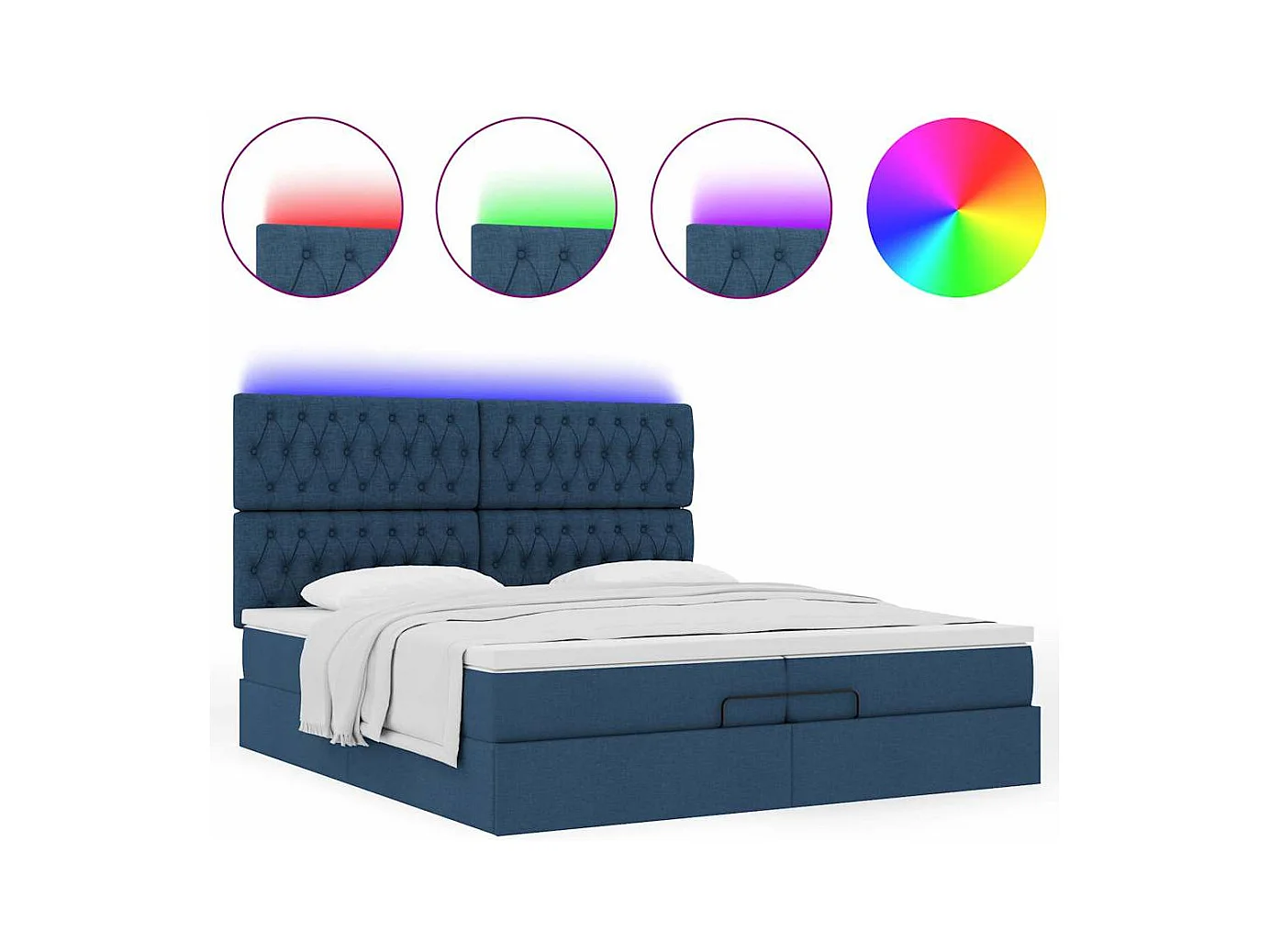 Ottoman-Bett mit Matratzen & LEDs Blau 200x200 cm Stoff