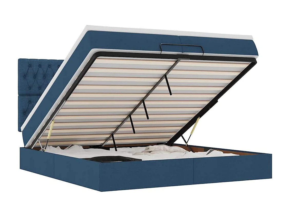 Estrutura de cama otomana com colchões 200x200cm tecido azul