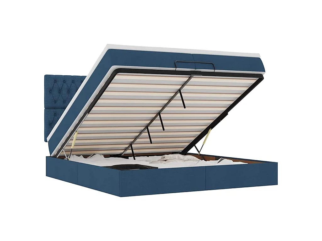 Ottoman bed met matrassen en LED's 200x200cm stof blauw