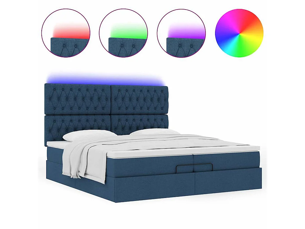 Ottoman bed met matrassen en LED's 200x200cm stof blauw